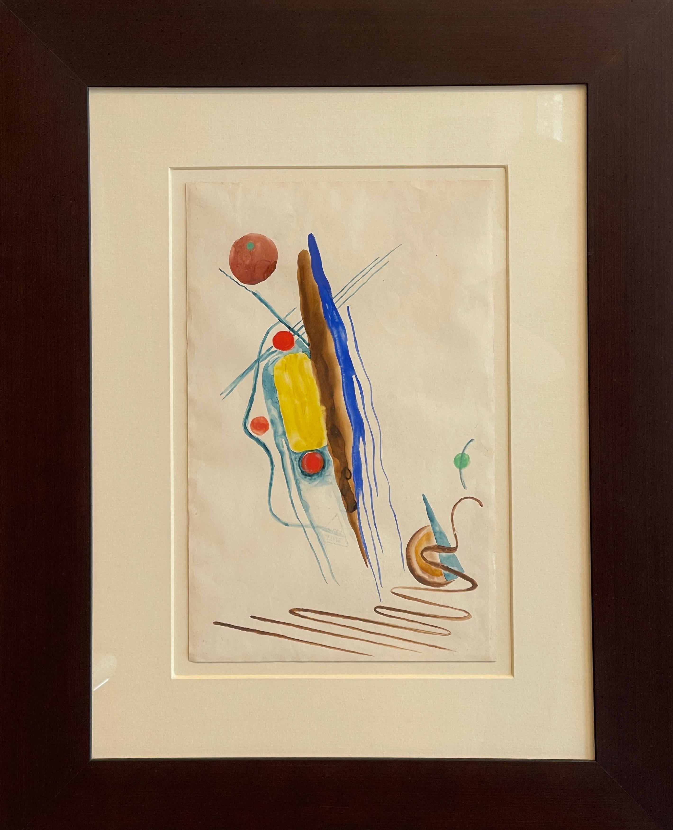 Rudolf Bauer Abstract Painting - Untitled (Brown and Blue Shapes)