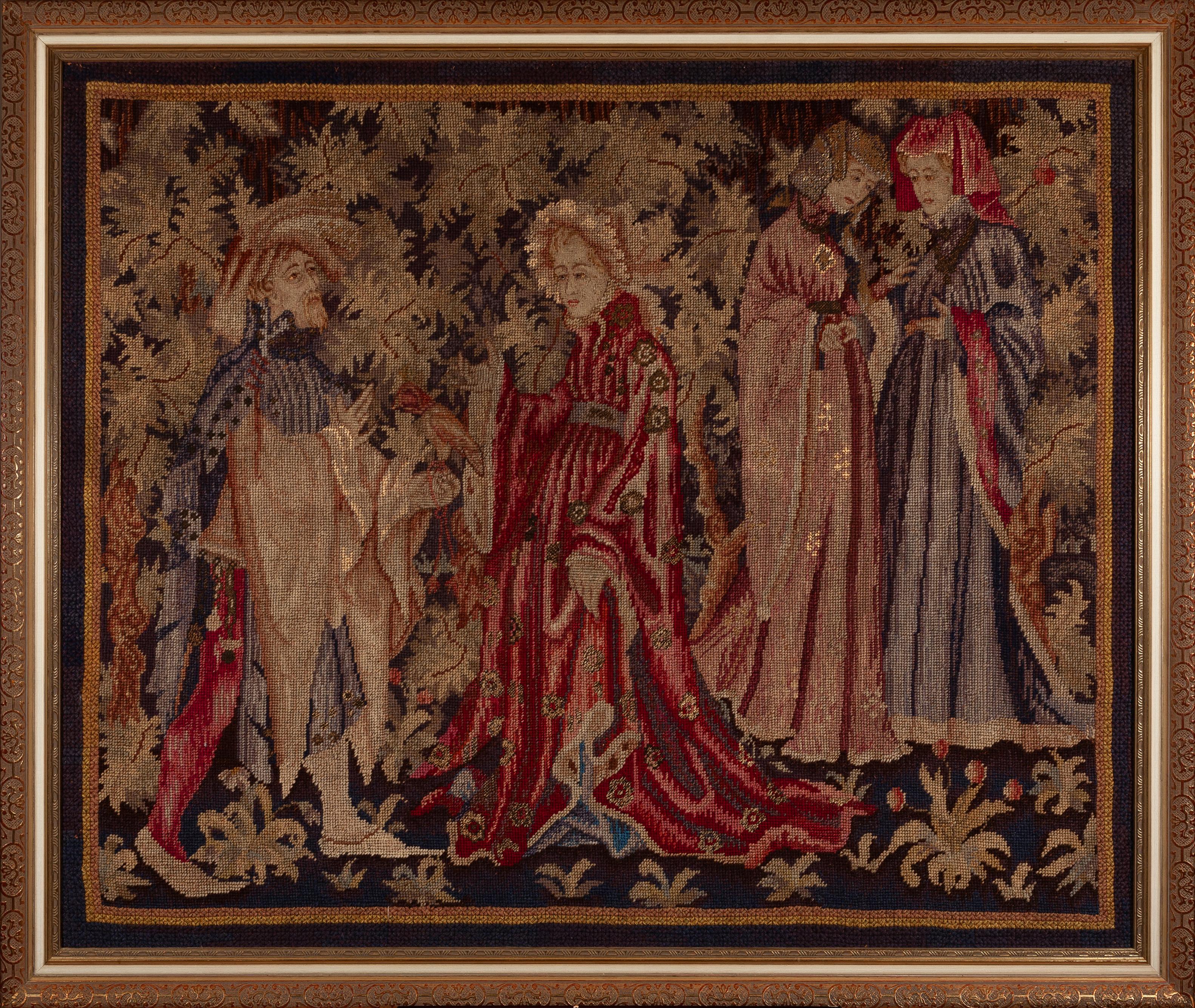 Untitled (Needlepoint-Wandteppich mit Goldfadendetails  17. Jahrhundert Wolle)