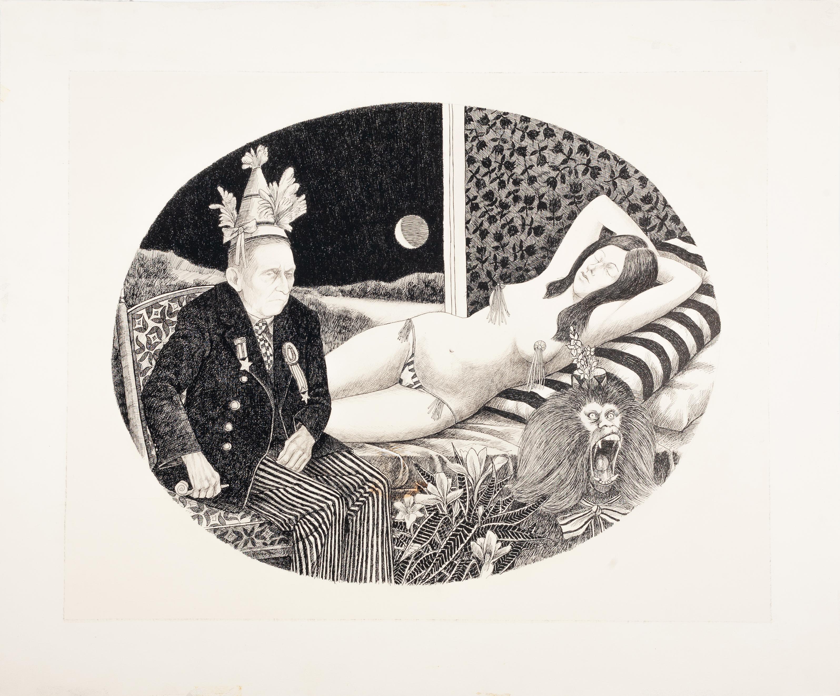 Jerry Berneche Figurative Art - Parlor No. 3, 1973