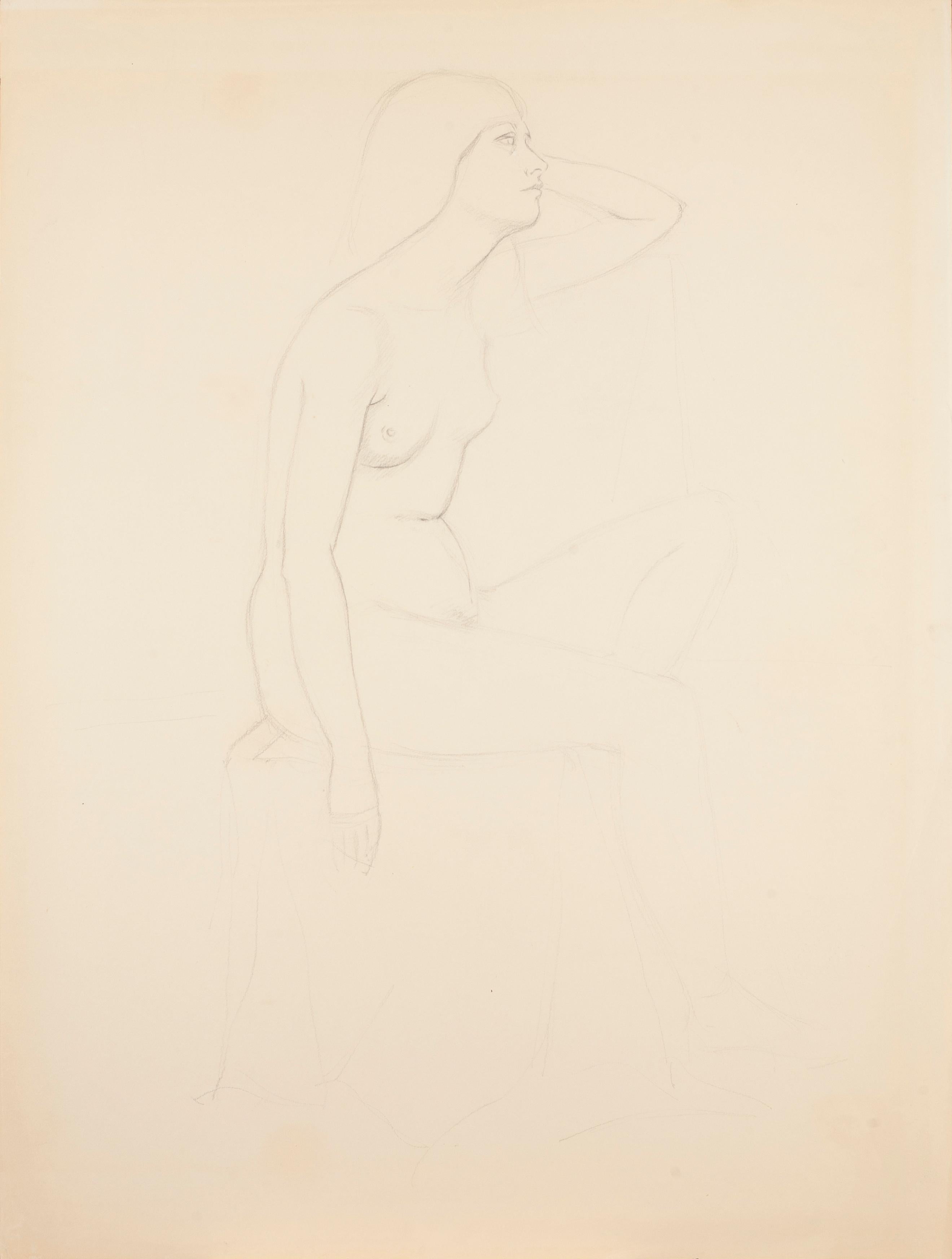 Jerry Berneche Figurative Art - Seated Nude in Profile