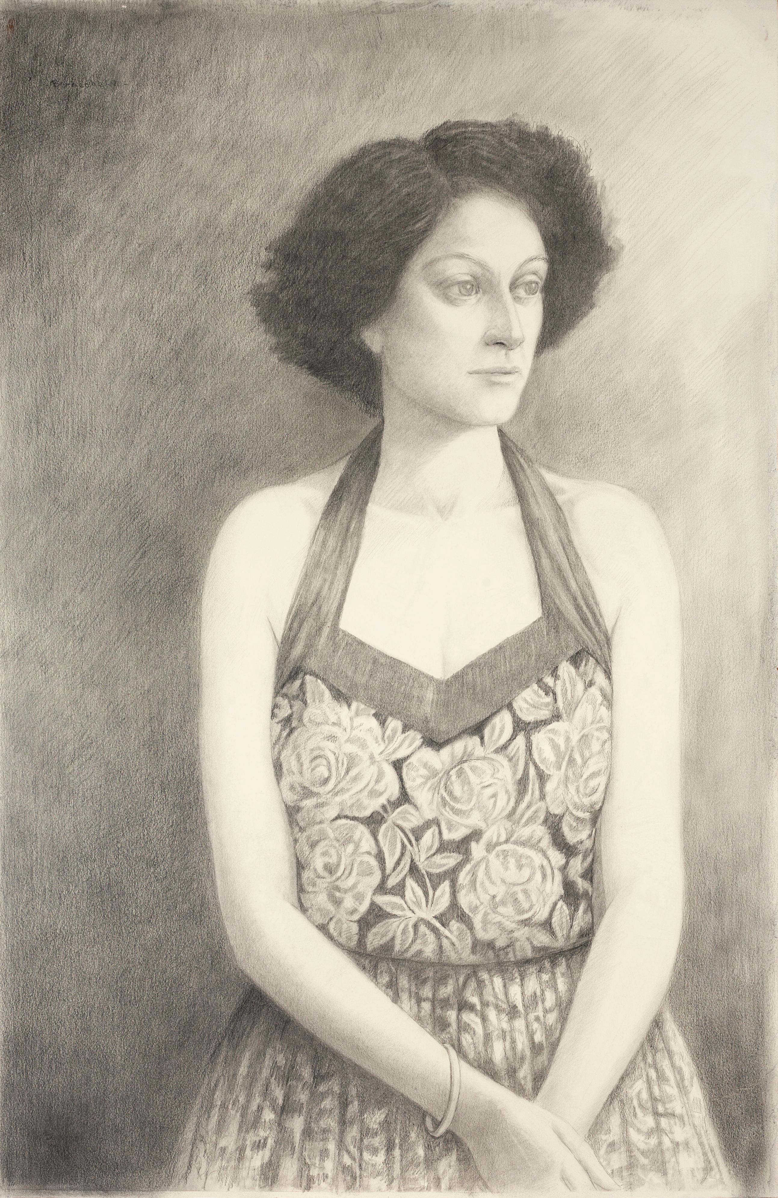 Jerry Berneche Figurative Art - Portrait of Woman in Floral