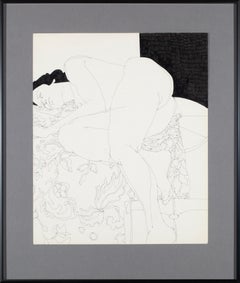 Reclining Female Nude with Flowered Sheet a la Matisse (Leg Down)