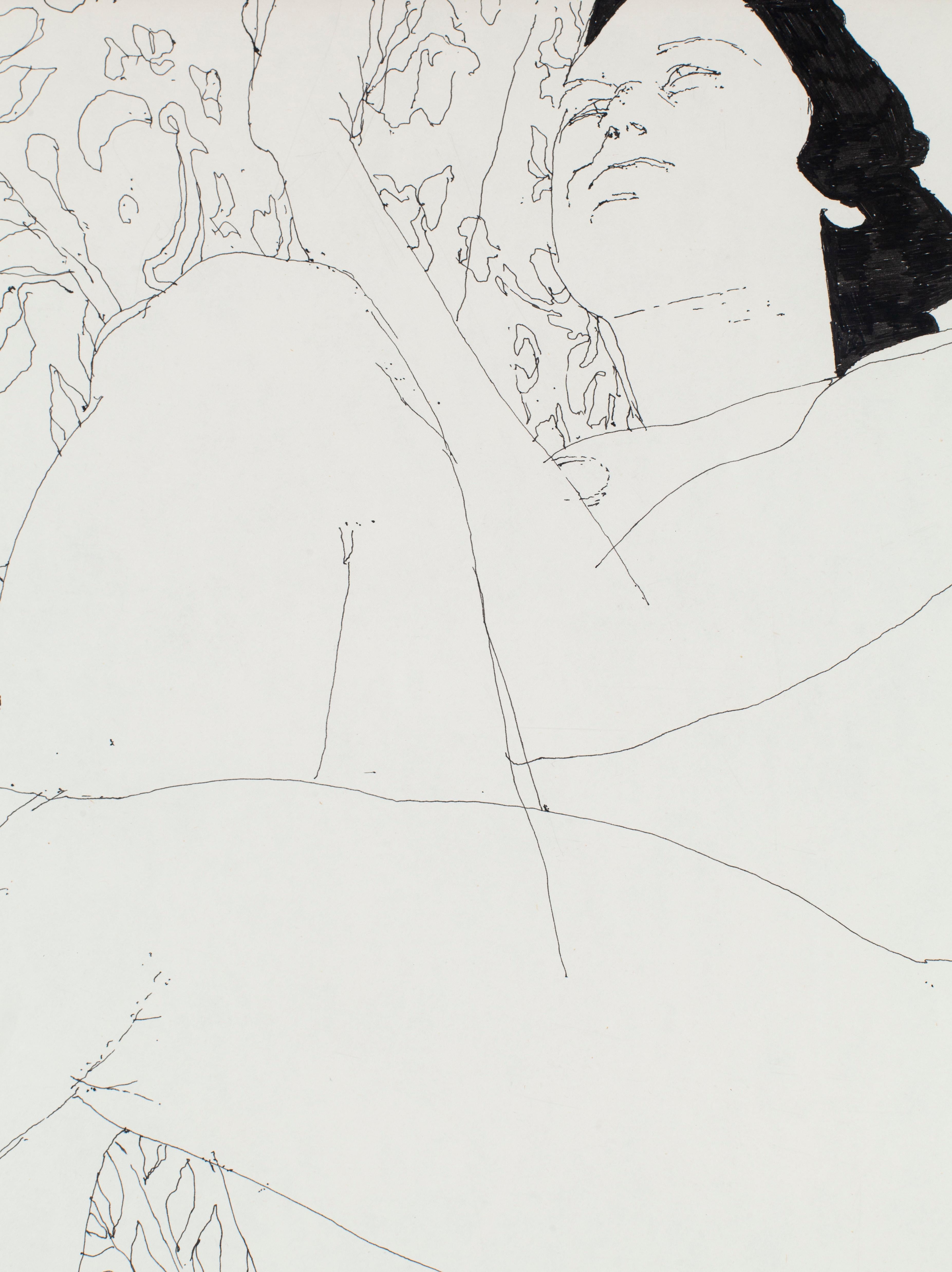 Reclining Female Nude with Flowered Sheet a la Matisse (Leg Down) - Modern Art by William A. Berry