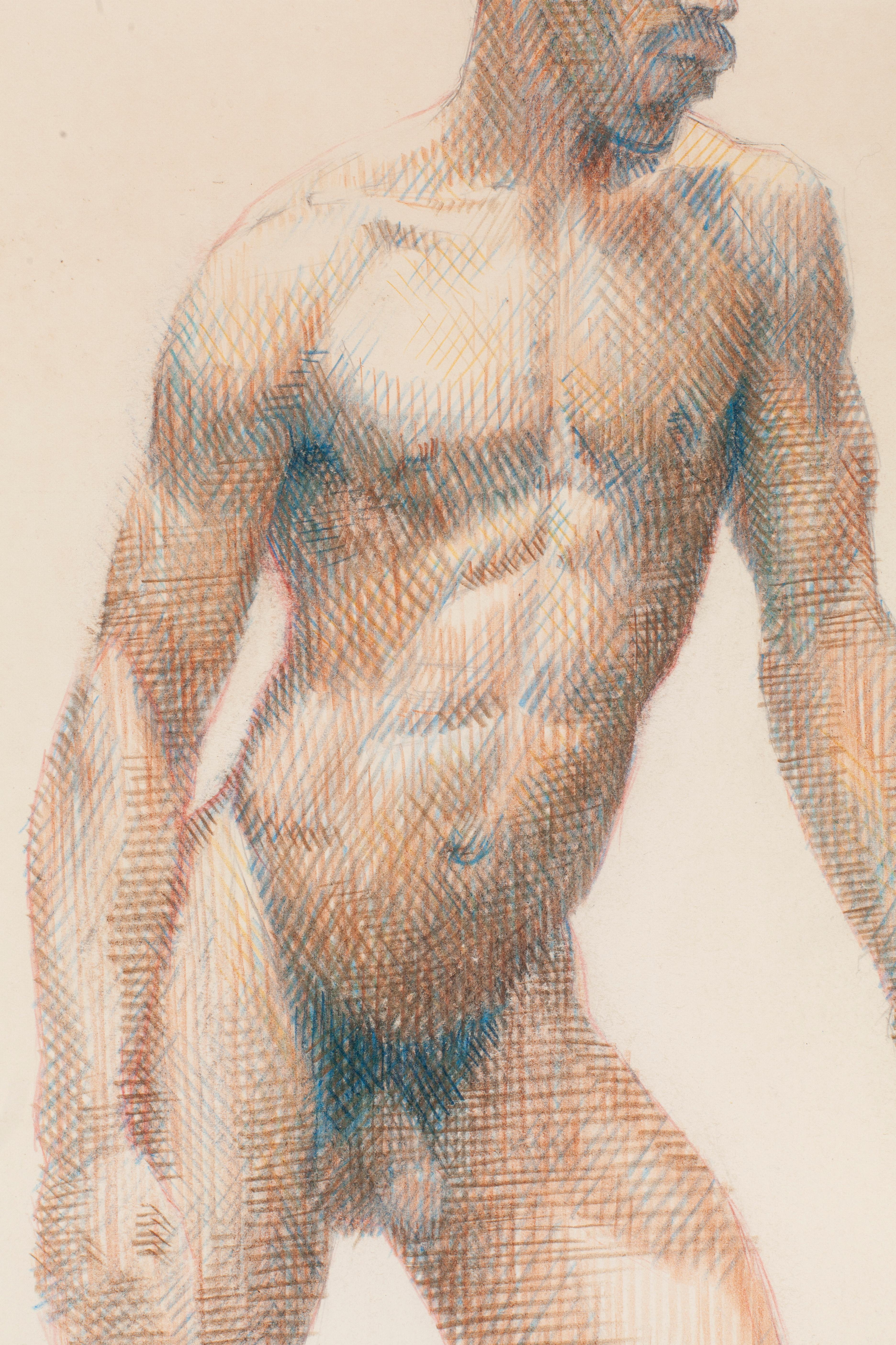 Schwarzer stehender männlicher Akt mit Stuhl im Studio – Art von William A. Berry