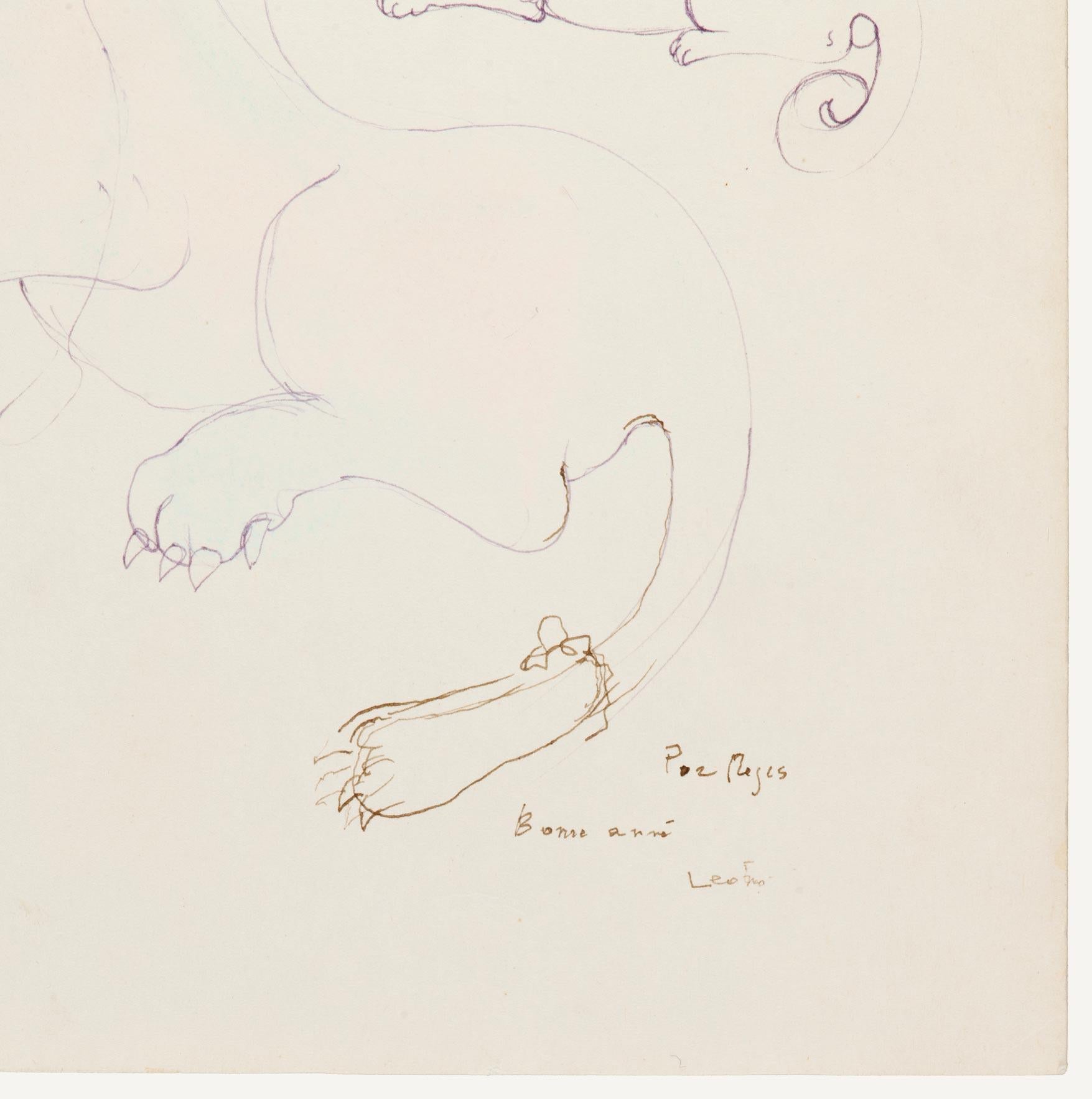 Etudes de Sphinx (Sphinx et chat) - Noir Animal Art par Leonor Fini