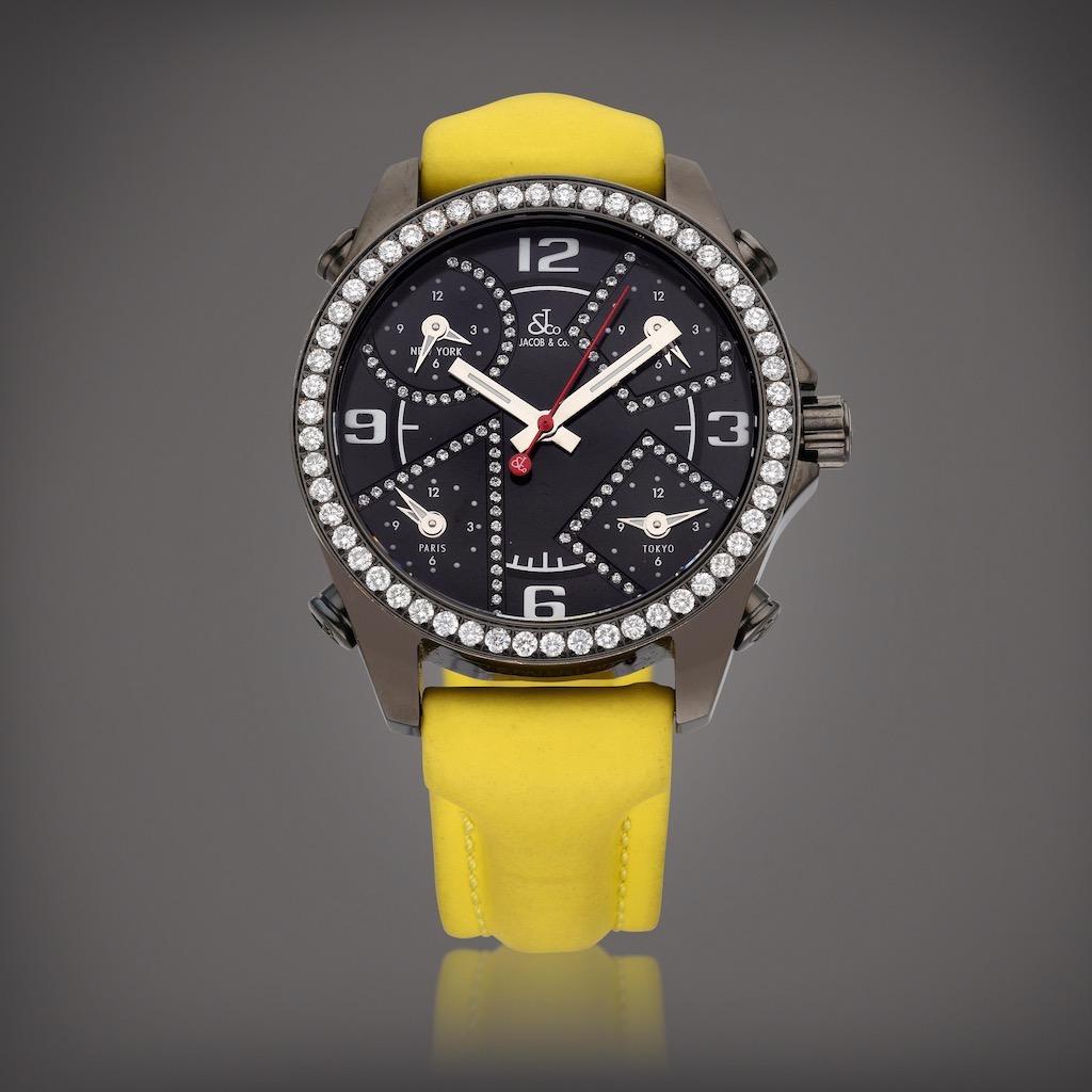 Size note: 40 mm

Pioneering: Jacob & Co. has a well-deserved reputation for breaking new ground in high watchmaking, creating complications and combinations of complications that are new to high watchmaking, while still using traditional methods to