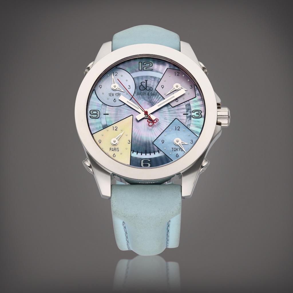 Five Time Zone World Time Quartz Unisex Watch - Contemporary Art by Jacob & Co.