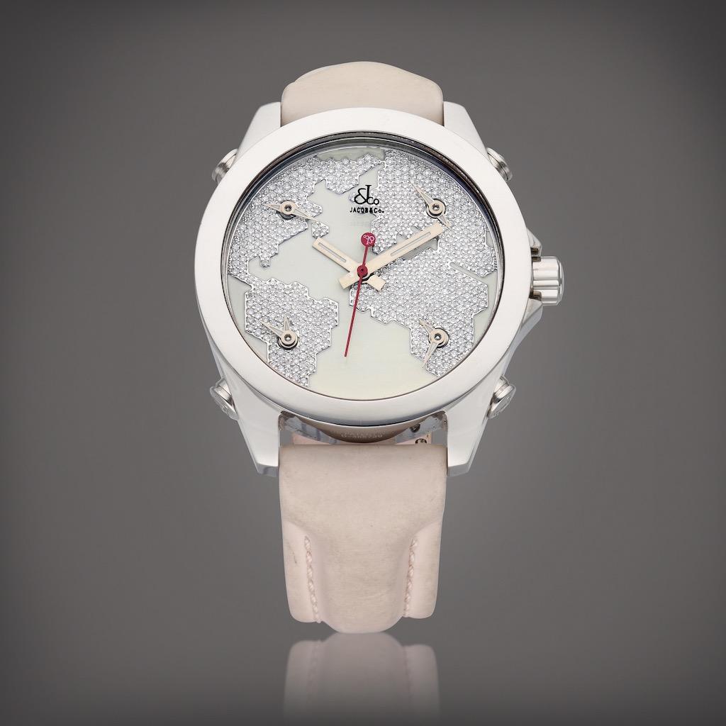 Diamond MOP  dial Five Time Zone World Time Quartz Unisex Watch - Contemporary Art by Jacob & Co.
