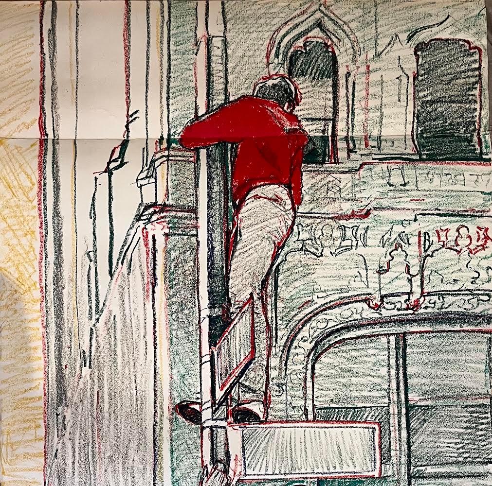 


A view of SoHo in New York City in the 1980s, this work is oil stick on heavy paper. Sign Climbers was exhibited in Leaps and Voyages, Selected Works 1967-74 in Milan Italy at D.E. Turco

Biff Elrod (b. 1946 in Ft. Worth TX) is a New York City