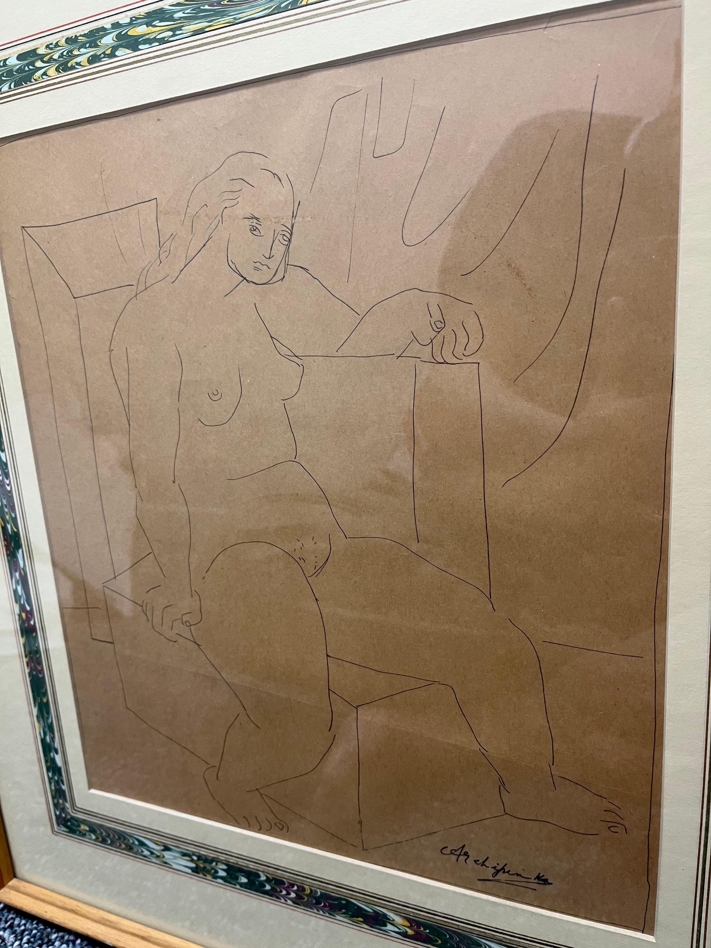 Untitled Female Nude, Seated - Brown Figurative Art by Alexander Archipenko
