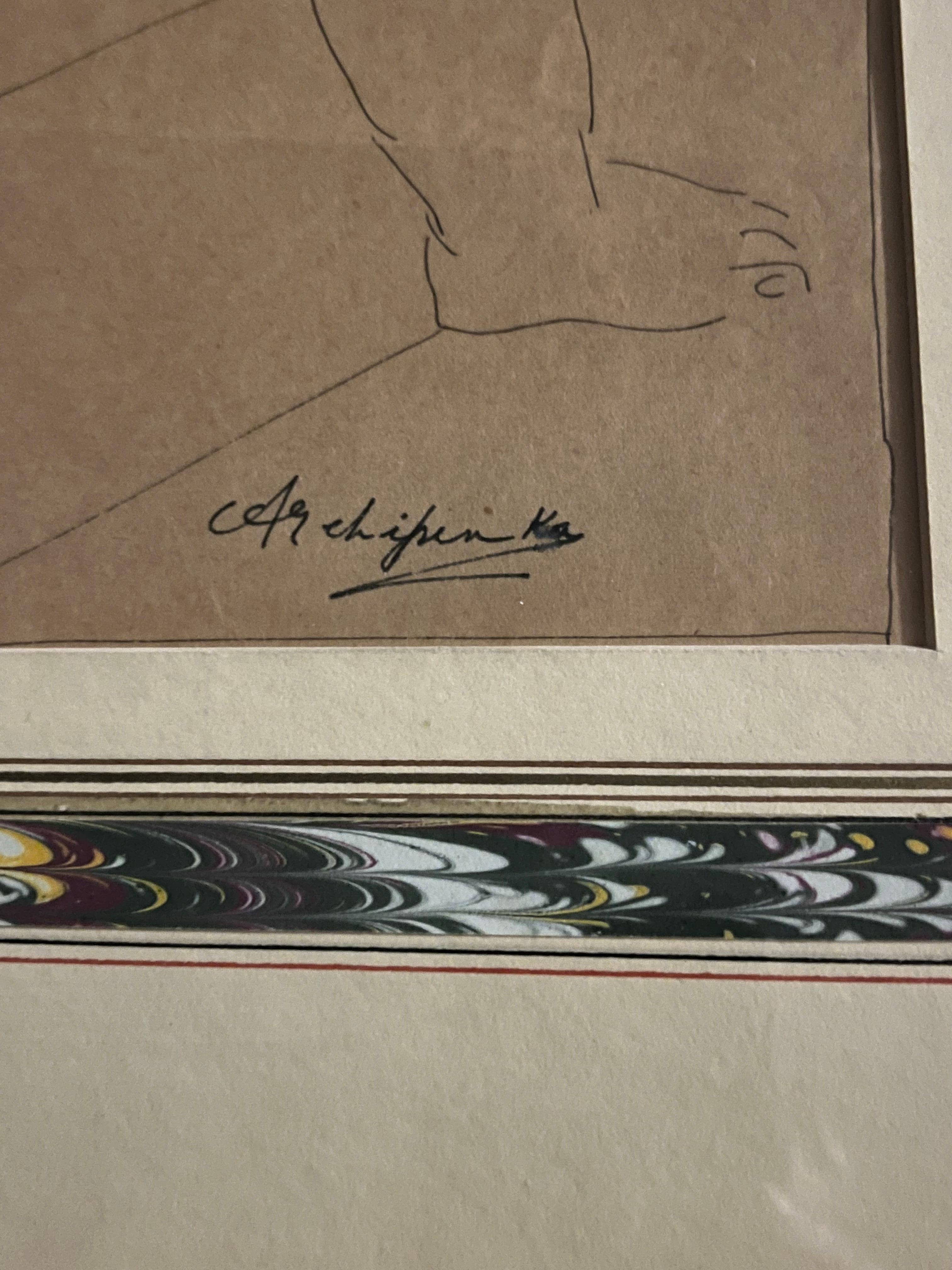 Untitled Female Nude, Seated 
Unique Ink on Paper Drawing
Hand signed by Archipenko
Very good condition

There is a companion to this work, a ink on paper unique drawing, also shown on  
on Donna Leatherman Editions Site

Alexander Archipenko was an