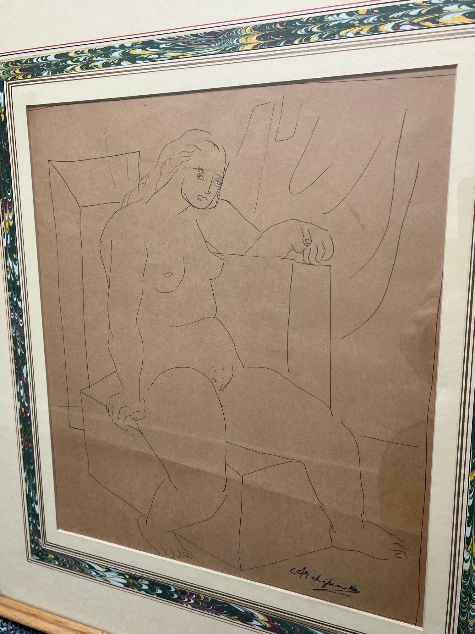 Untitled Female Nude, Seated - Cubist Art by Alexander Archipenko