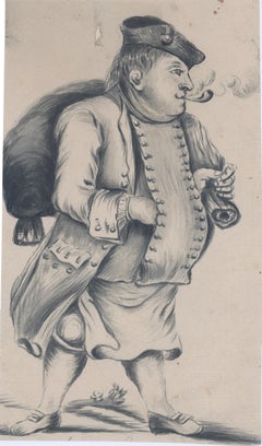 Seaman in petticoat breeches and slops, smoking a pipe, carrying a carpetbag.