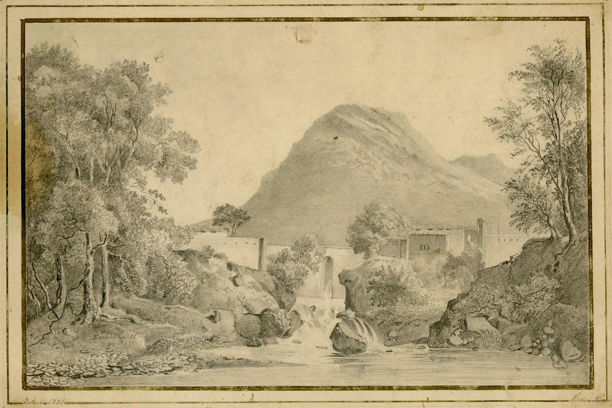 Mountain landscape with an aqueduct and dam - FRENCH SCHOOL