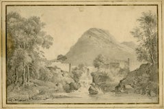 Antique Mountain landscape with an aqueduct and dam - FRENCH SCHOOL