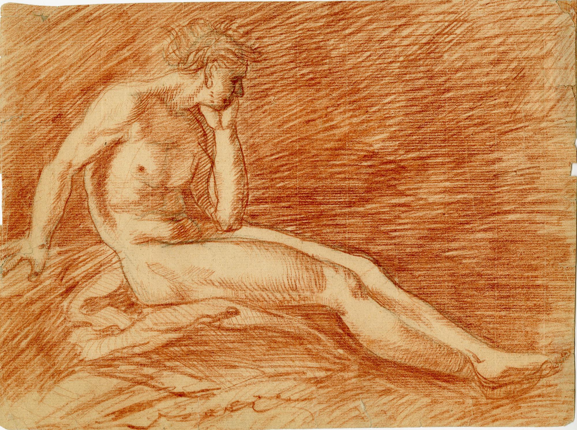 Unknown Nude - Life study of a male nude in repose - European School, late 18th Century