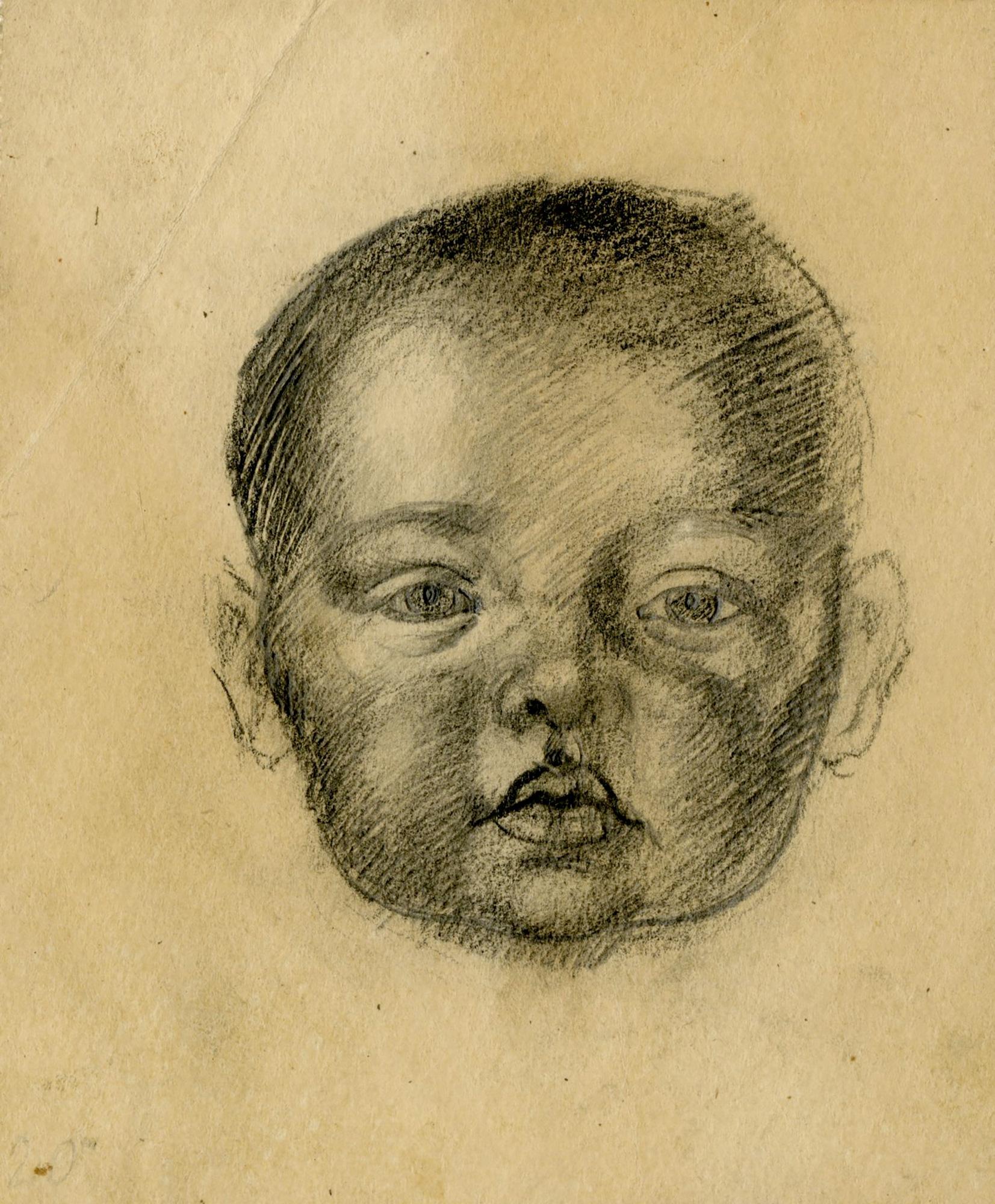 Unknown Portrait - Pencil on cream laid paper, 5 1/2 x 4 5/8 inches (140 x 118 mm).  In fair condit