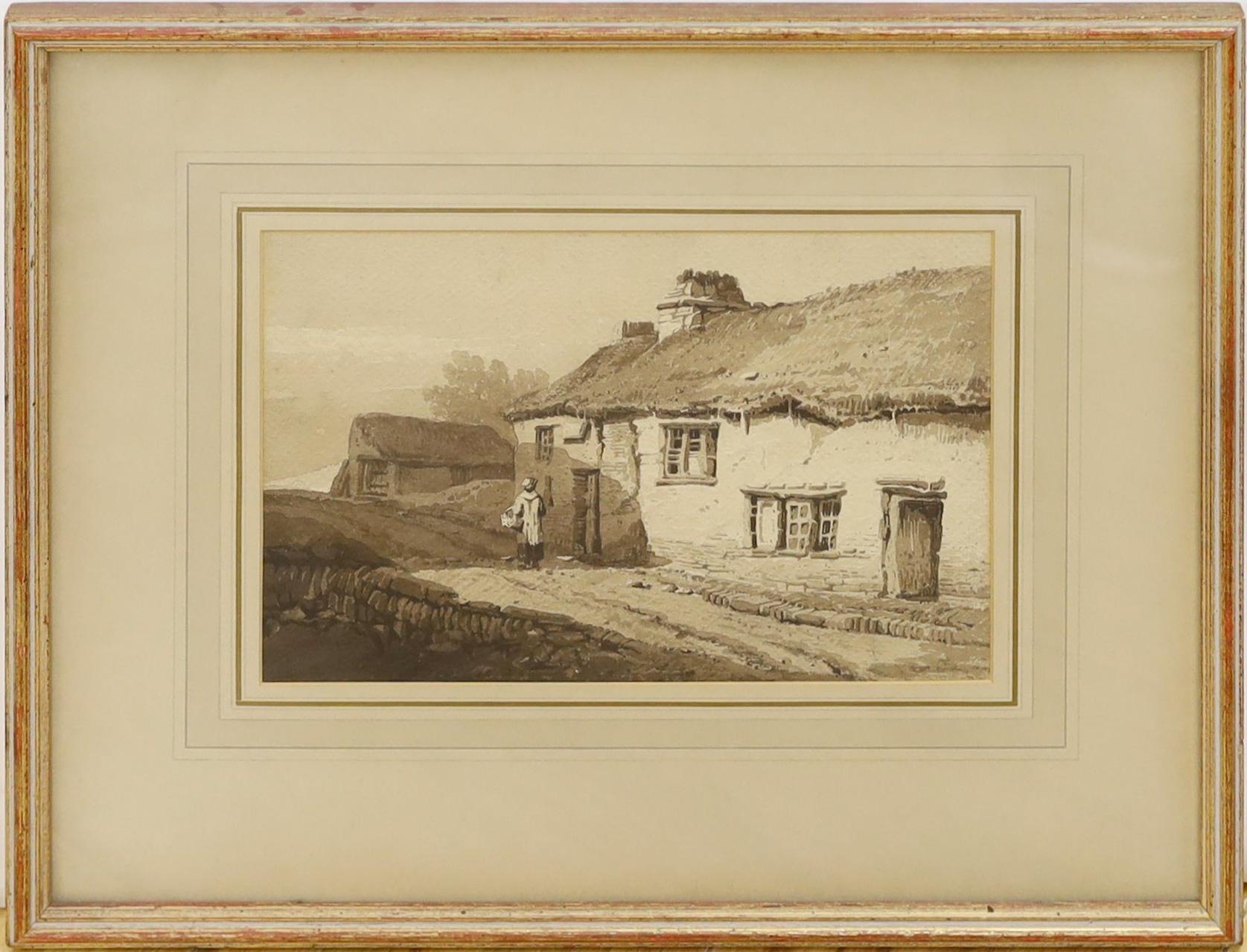 Cottages in Devon - Realist Art by Samuel Prout