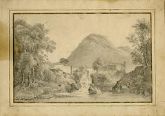 Paesaggio montano con acquedotto e diga - SCUOLA FRANCESE