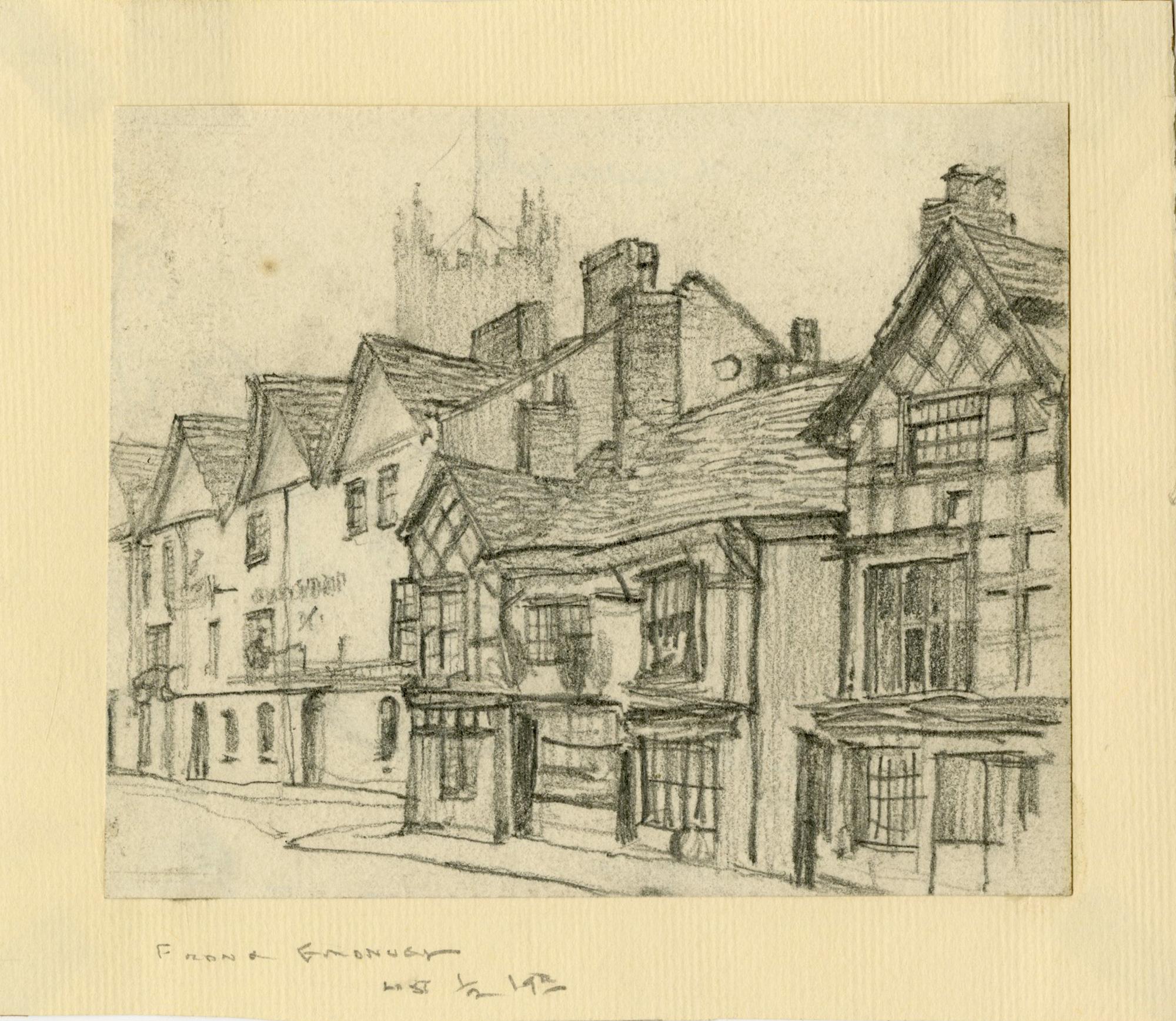 The Shambles, York, with Yorkminster in the background - Art by Frank Lewis Emanuel