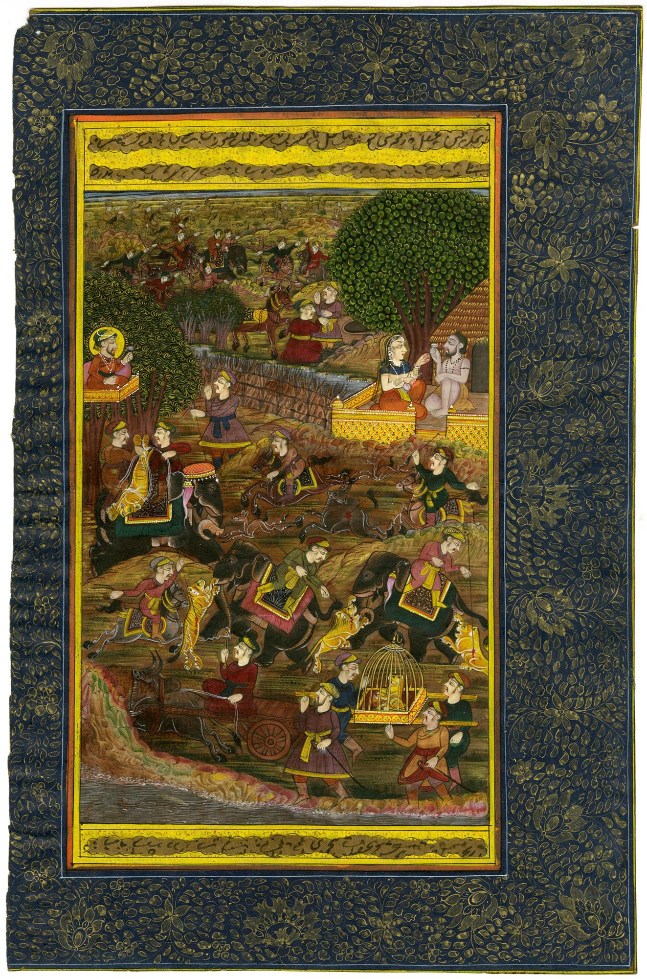  Mogulschule, 18. Jahrhundert Kaiser Jahangir mit Kaiserin Nur Jahan auf einem Tiger 