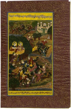 Mughal School, 18th cent – Emperor Jahangir & Empress Nur Jahan on a Tiger Hunt