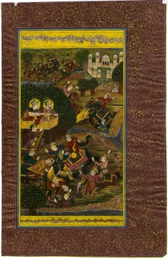 Antique Mughal School, 18th cent – Emperor Jahangir & Empress Nur Jahan on a Tiger Hunt