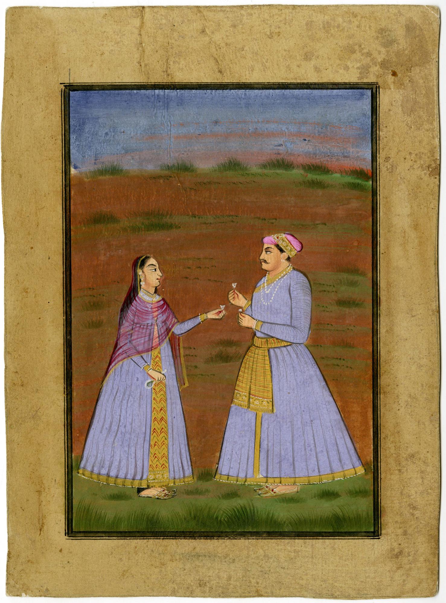 Figurative Art Unknown - École moghol du 18e siècle, Jahangir avec l'impératrice Nur Jahan
