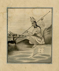 Mughal School, 19th century Empress Nur Jahan hunting an Indian Gazelle.