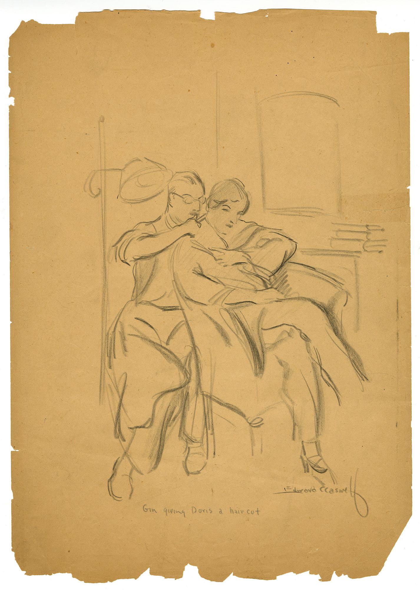 Gin Giving Doris a Haircut - Print by Edward Caswell