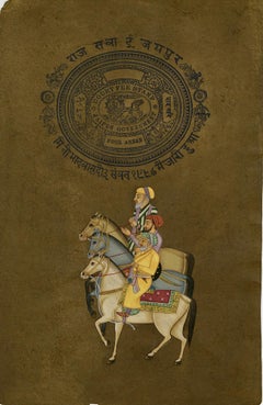 Drei Rajput-Adlige zu Pferd - Rajasthani-Schule, 19.