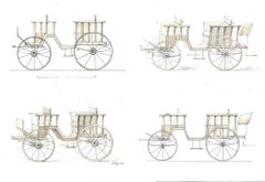 Kutschen (carrozze); Gruppo di quattro disegni per carrozze hansom.