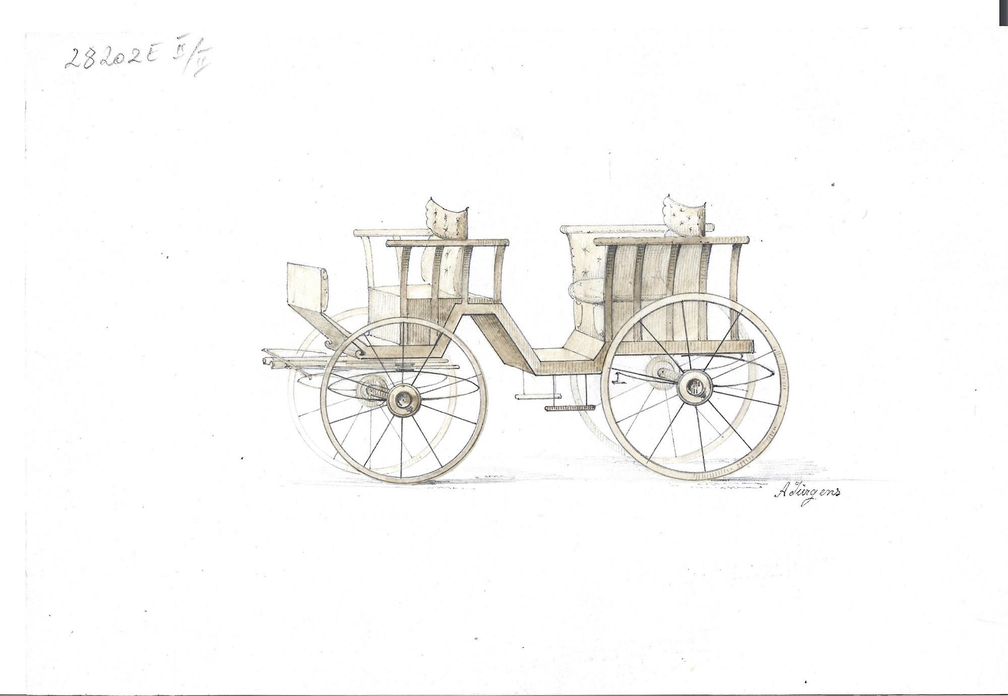 Kutschen (carruajes); Grupo de cuatro diseños para cabinas de hansom. - Art de Alfred Juergens