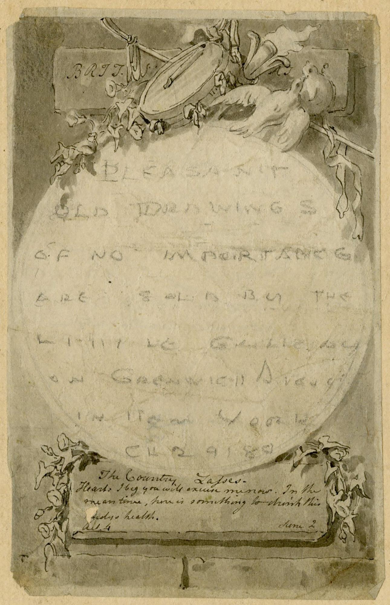 Unknown Still-Life - Ink and wash cartouche with a mirror, doves, and a drum