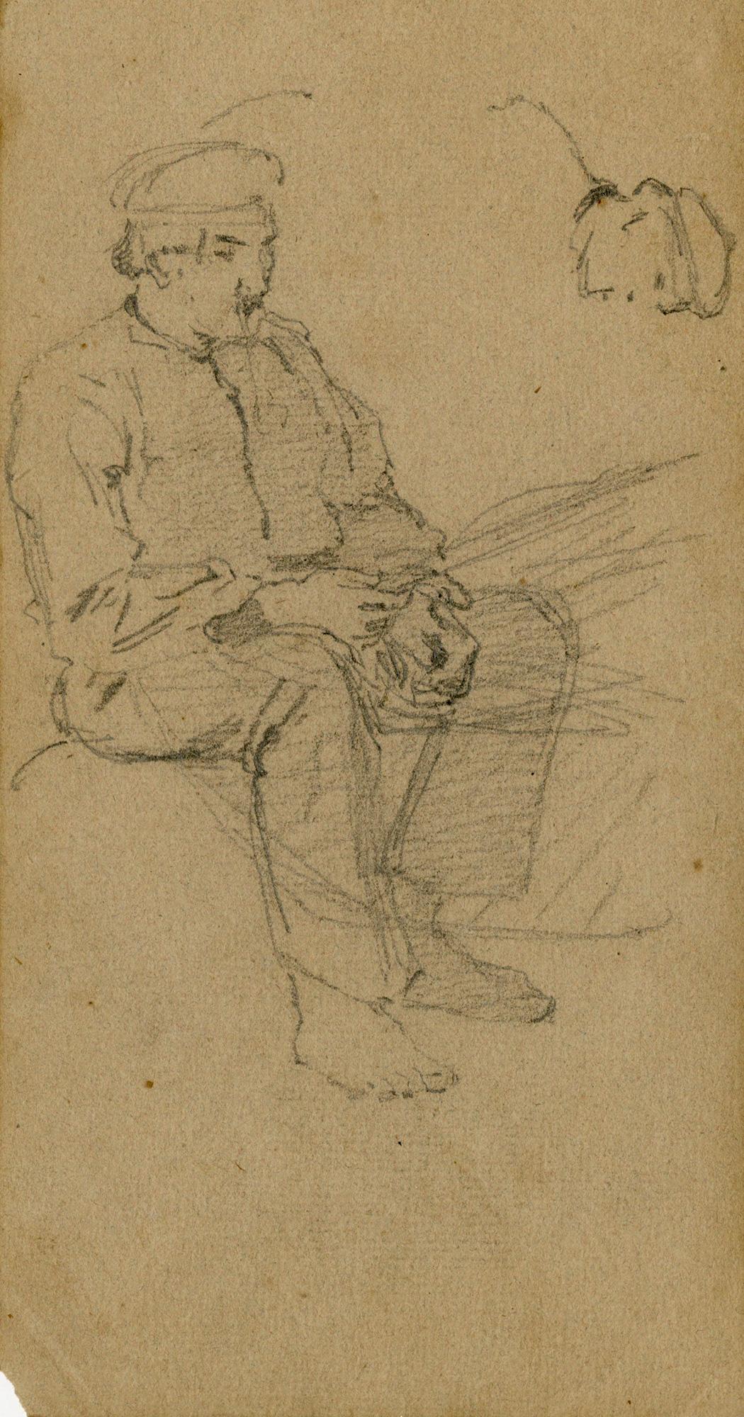 Unknown Portrait - Studies of sailors rowing a boat, and a man seated - European School, 19th C