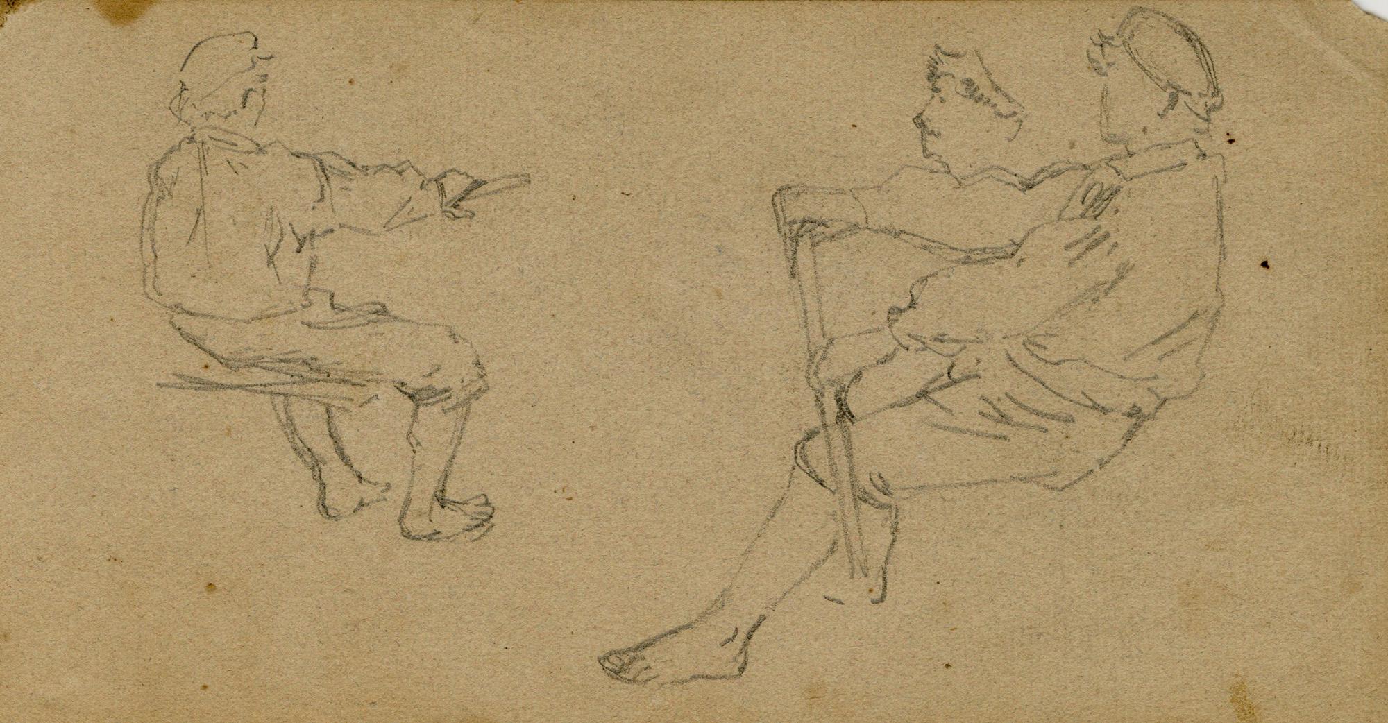 Studies of sailors rowing a boat, and a man seated - European School, 19th C - Art by Unknown