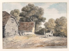 Paesaggio di un fienile con un carro - English School, fine XIX secolo