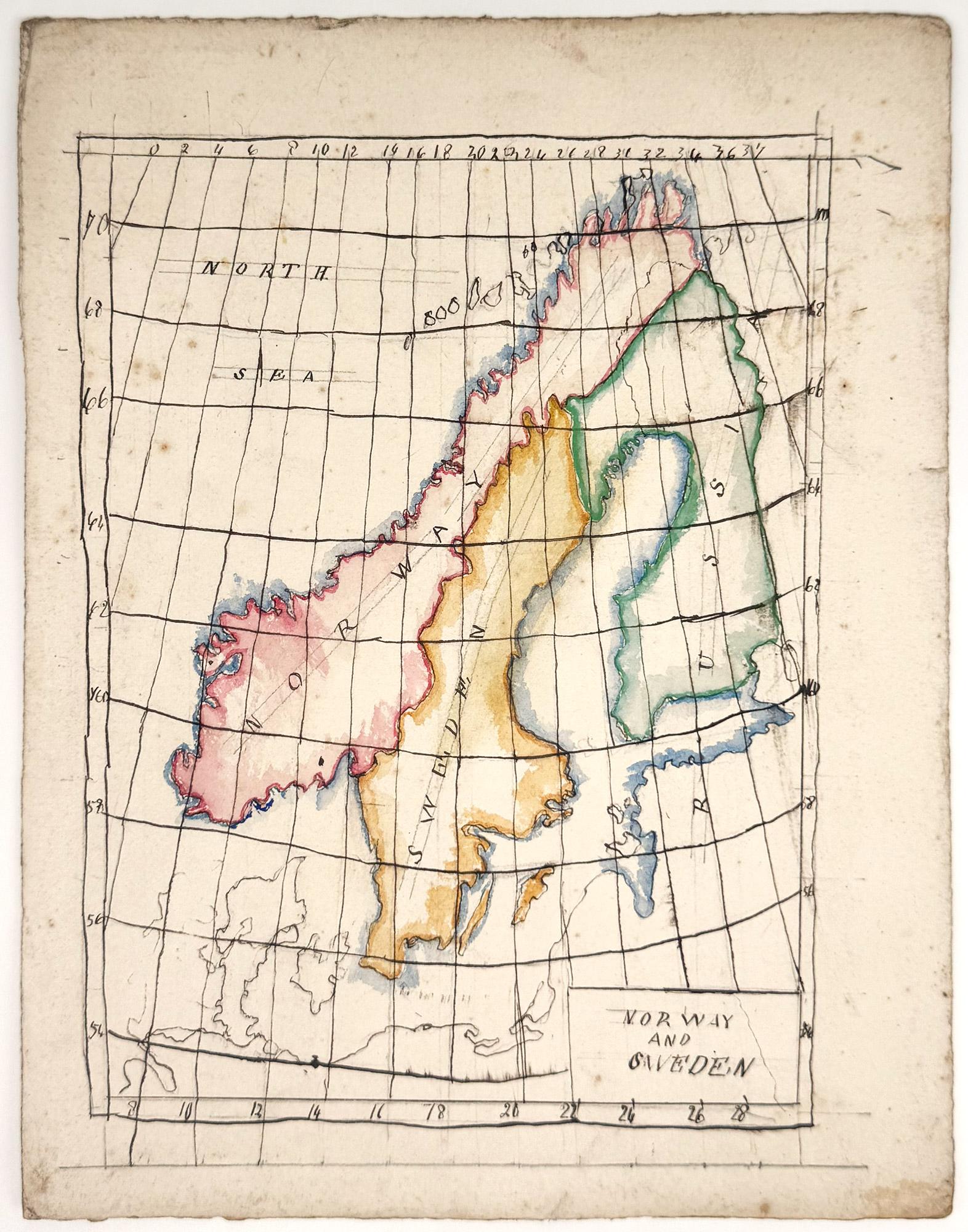 Sarah Sophia Beale Figurative Art - Map of Norway and Sweden