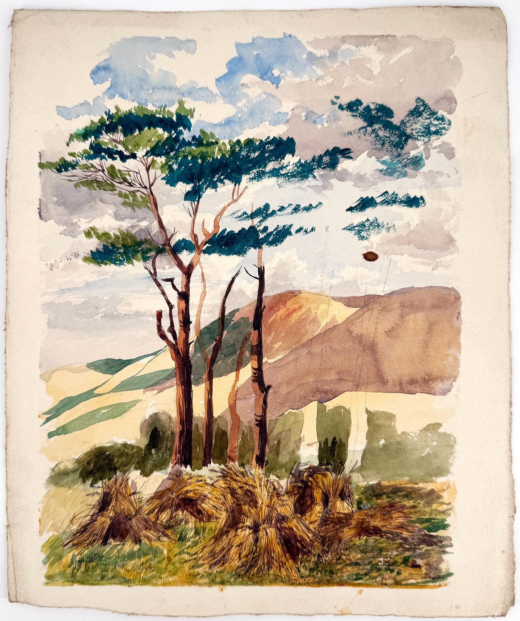 Sarah Sophia Beale Landscape Art – Weizenstöcke, englische Landschaft