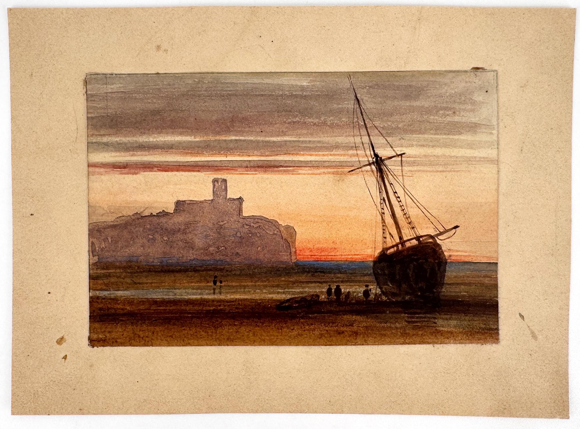 Landscape Art de Sarah Sophia Beale - Goleta varada en los páramos al atardecer, Fuerte de Nothe a lo lejos, Dorset.