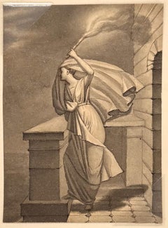 Hero guiding Leander with a torch – English School, 19th Century