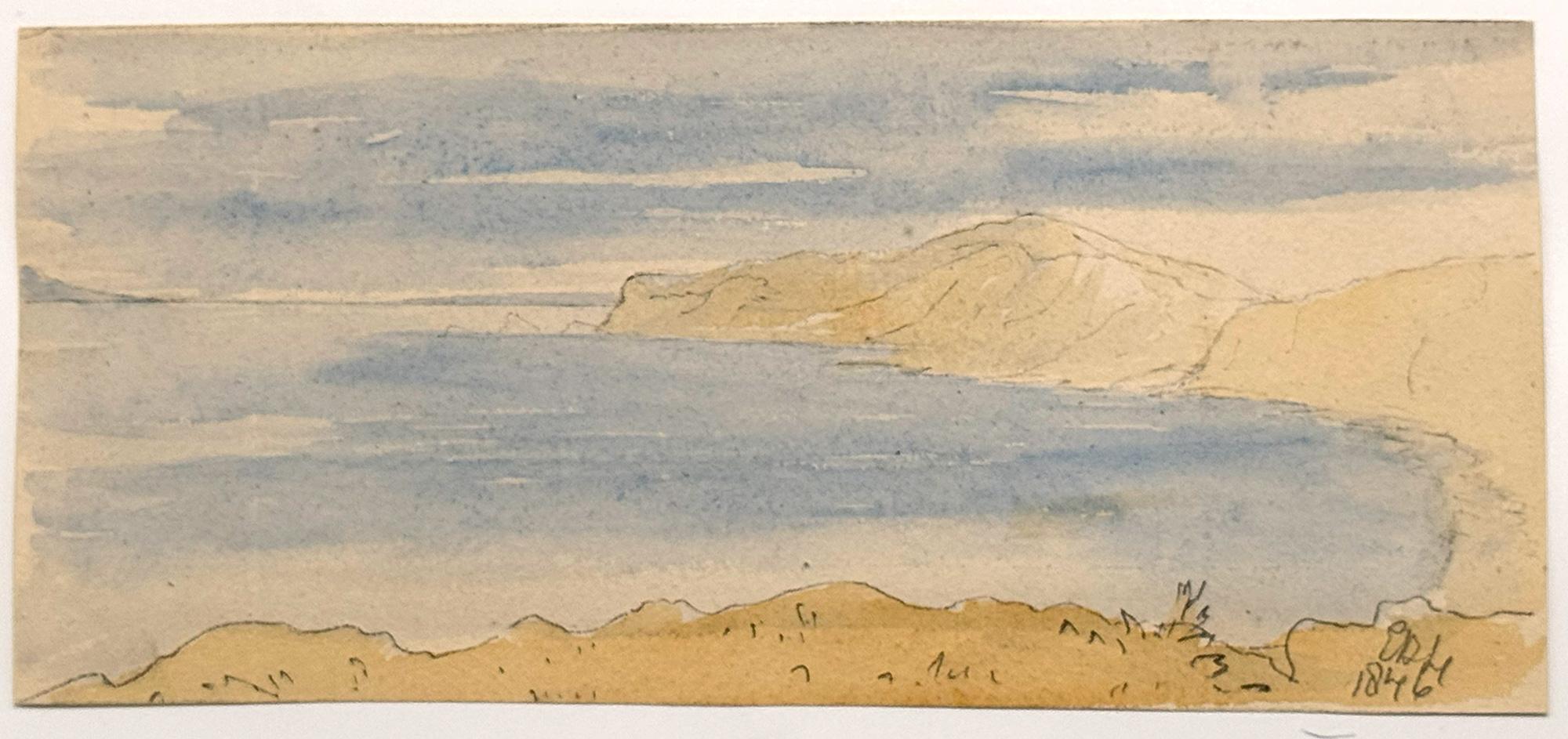 Dorset Landscape Watercolor on Handmade Paper, Late 19th Century