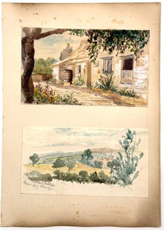 Two watercolors, views of Swannage; White House and Marshland Cottage