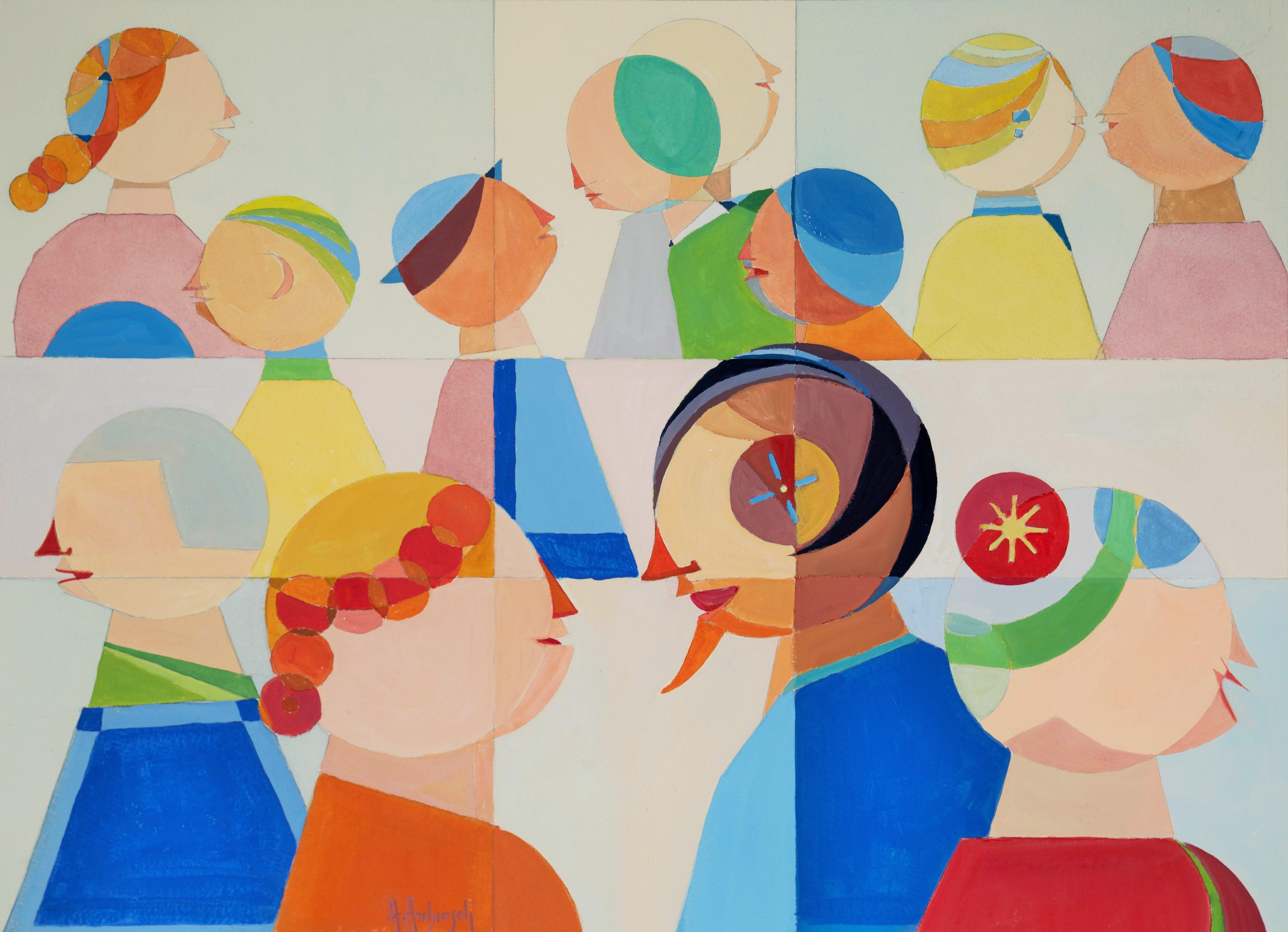 People Speaking by Annemarie Ambrosoli Mixed Media on Paper Pop Art