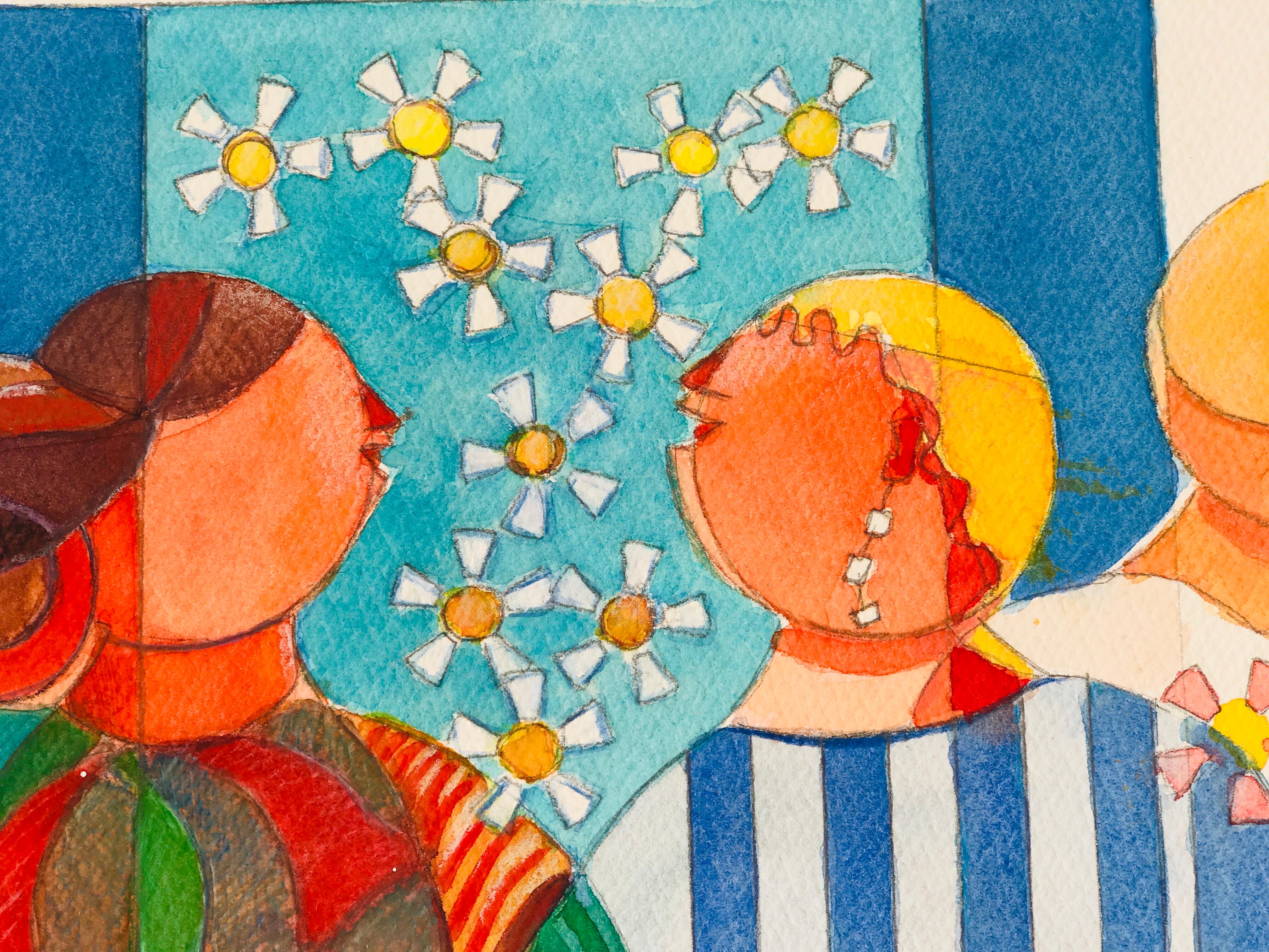 Smell of Spring di Annemarie Ambrosoli, acquarello su carta, Pop Art For Sale 2
