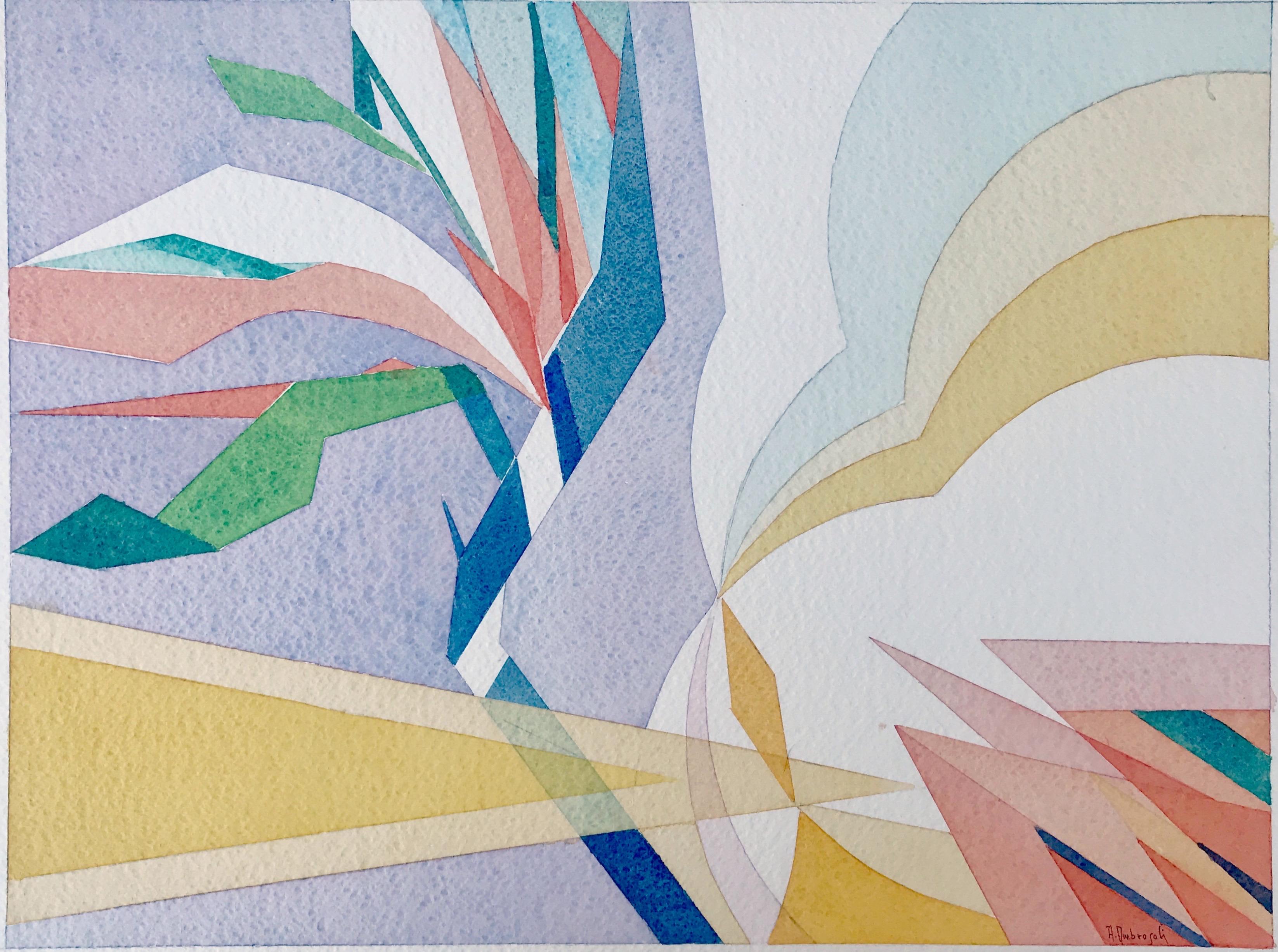 Strelizia by Annemarie Ambrosoli, watercolor, 34x46cm, abstract geometric