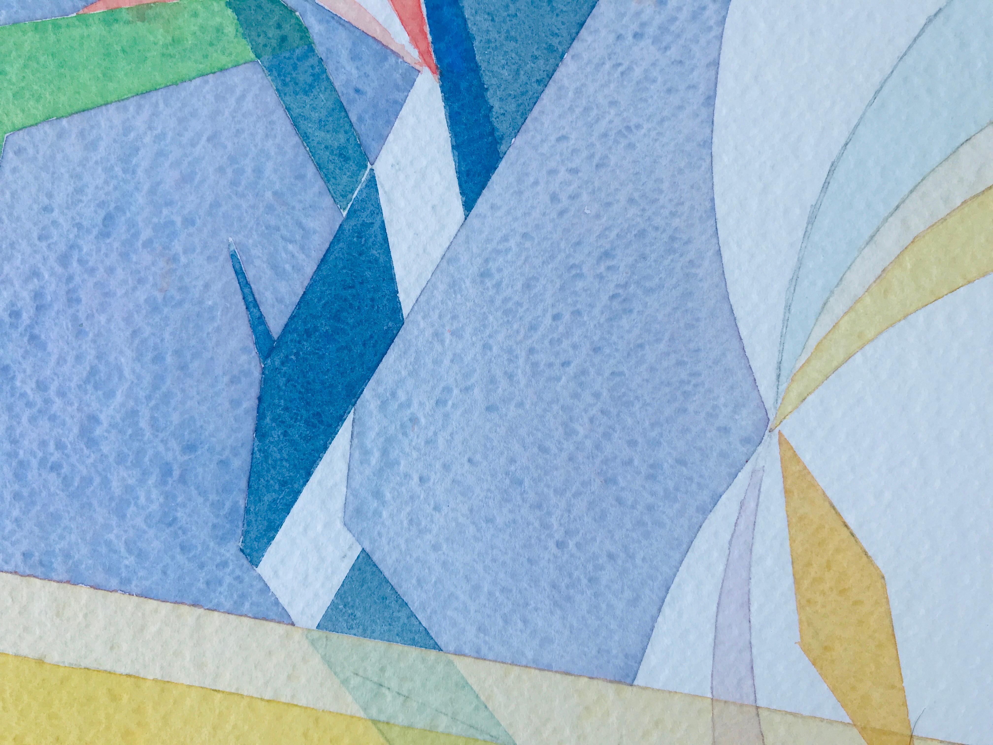 Strelizia von Annemarie Ambrosoli, Aquarell, 34x46cm, abstrakte geometrische Strelizia im Angebot 9