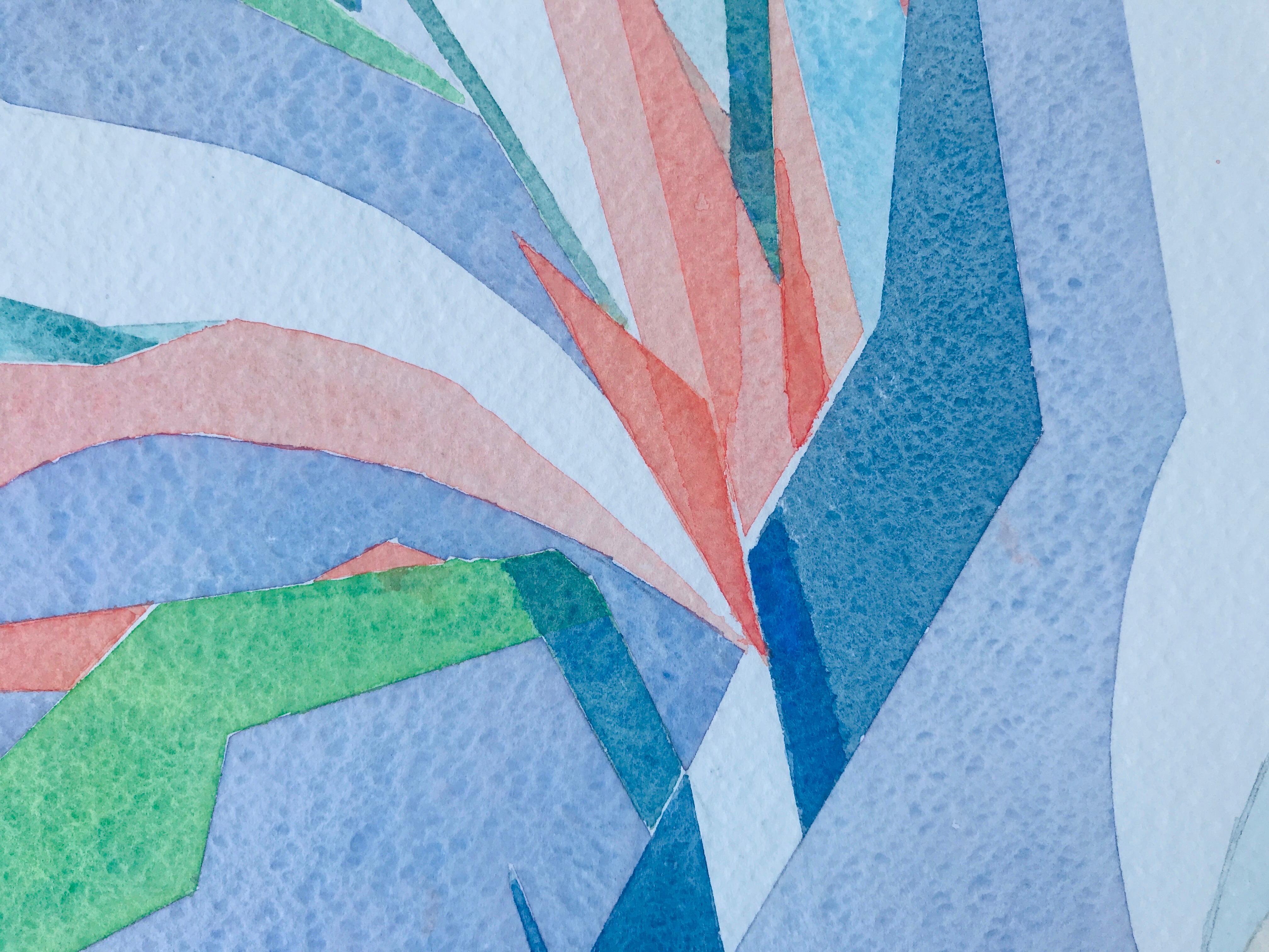 Strelizia von Annemarie Ambrosoli, Aquarell, 34x46cm, abstrakte geometrische Strelizia im Angebot 6