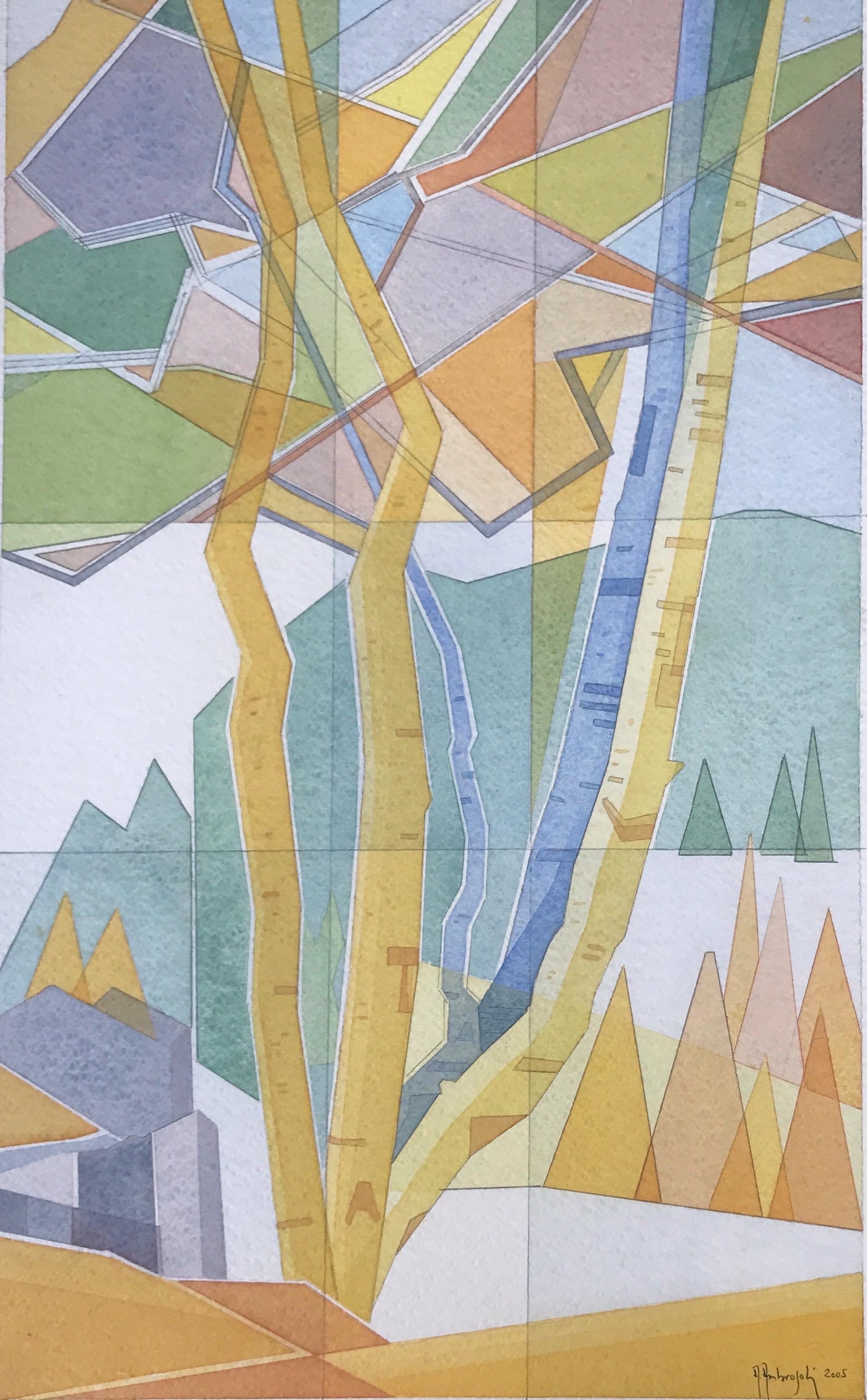 Impression de l'automne d'Annemarie Ambrosoli, 50 x 30 cm, géométrique abstrait