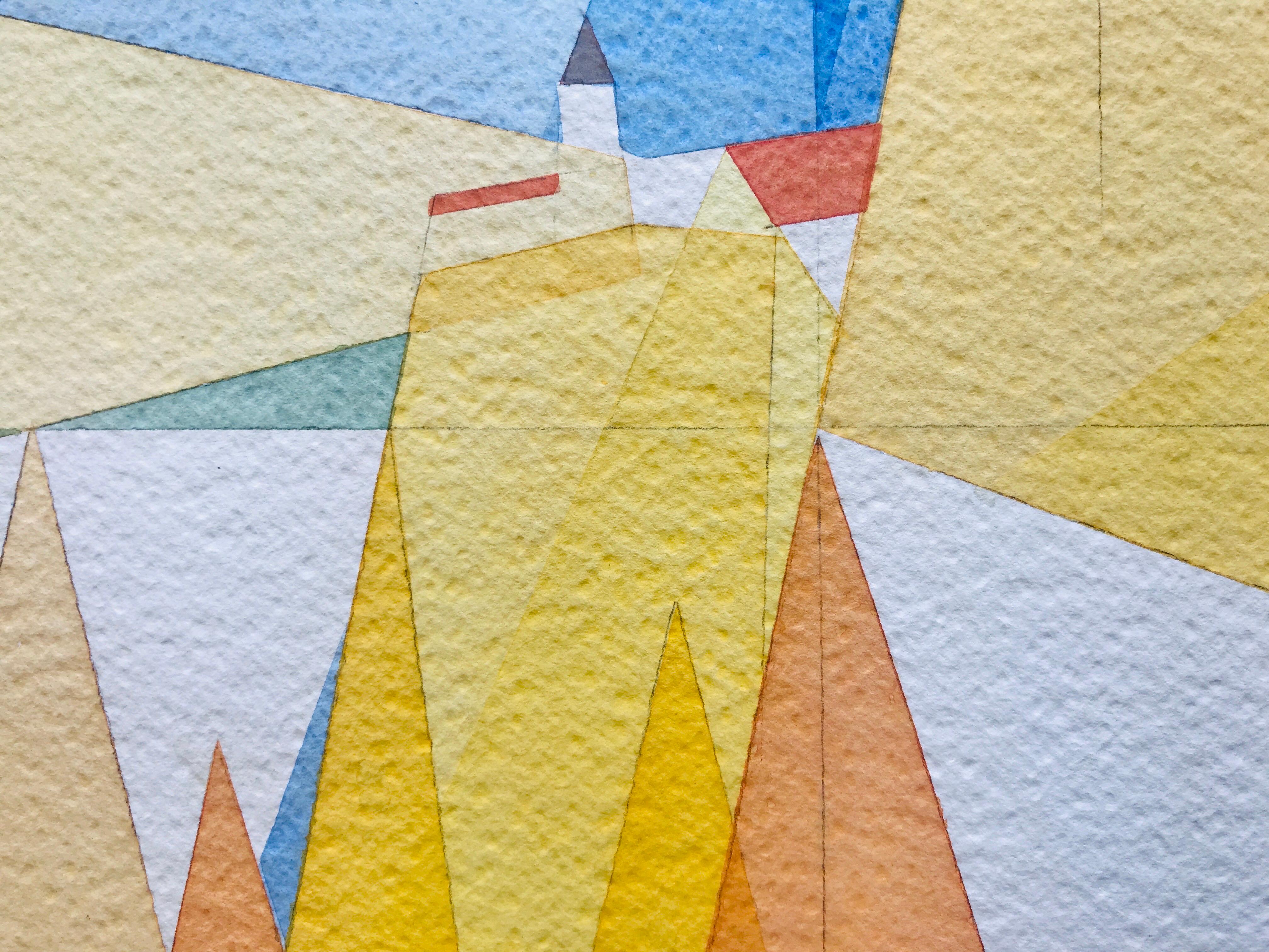 Abstrakte Abstraktion eines Schlosses von Annemarie Ambrosoli, 31x38cm, abstrakte geometrische Malerei im Angebot 4